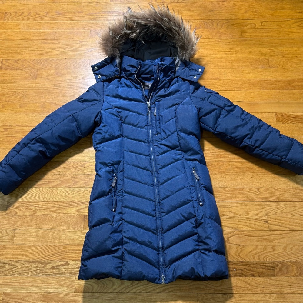 Eddie Bauer Womens Navy Blue Down Insulated Long Puffer Parka Jacket Large L